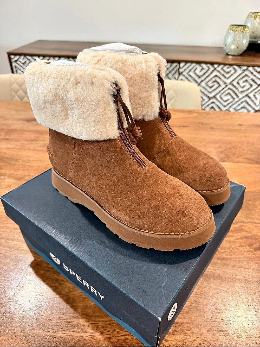 Sperry Newbury Zipper Boot Winter Boots in Brown & Cream-Size 7.5W/6M BNIB
